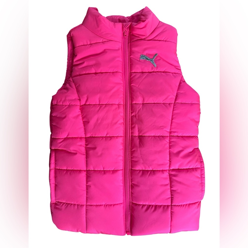 Puma Girls Bright Pink Full Zippered Puffer Vest Size XS 5 - 6